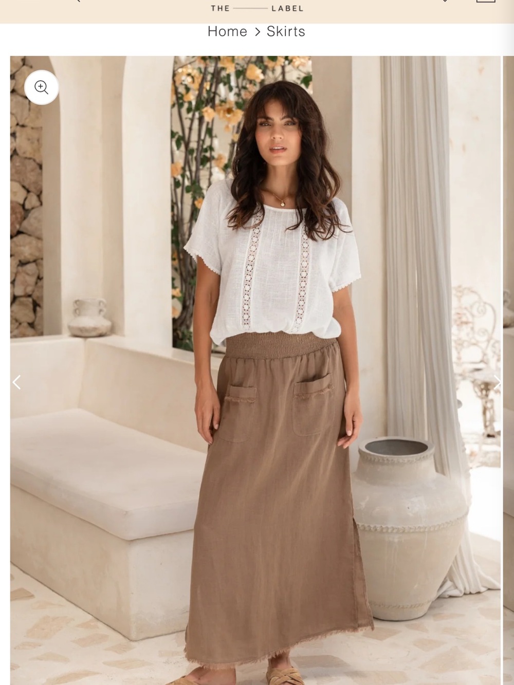Nomad the Label 100% linen cinnamon brown skirt with smocked waist